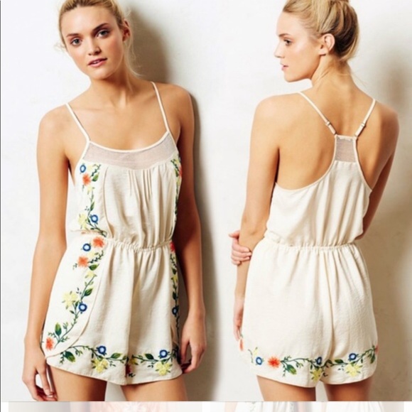 Anthropologie Pants - Anthro Eloise embroidered cream romper M /L B9